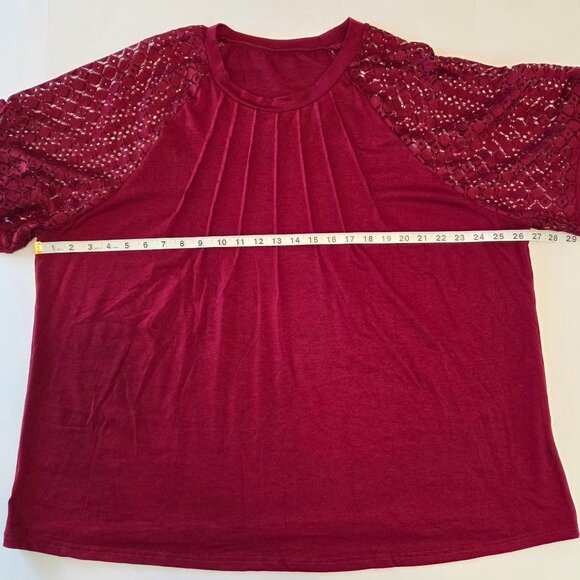 NWOT -- Burgundy/Wine Lace Sleeve Pleated Front Top – Size 4X - Never Worn - Picture 6 of 11